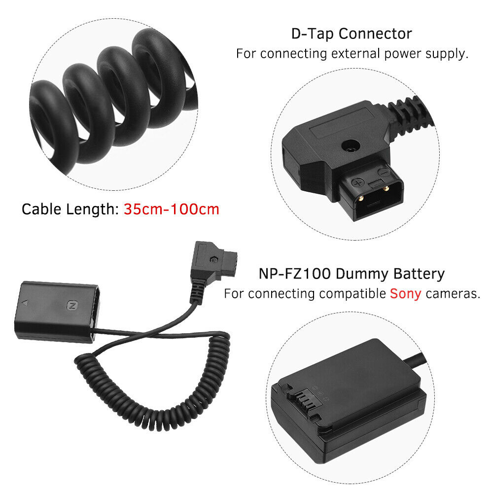 ZITAY D-tap auf NP-FZ100 Dummy Battery V-Mount Battery Spiral Kabel Cord Adapter Compatible für Sony A6600/A7C Kamera 
