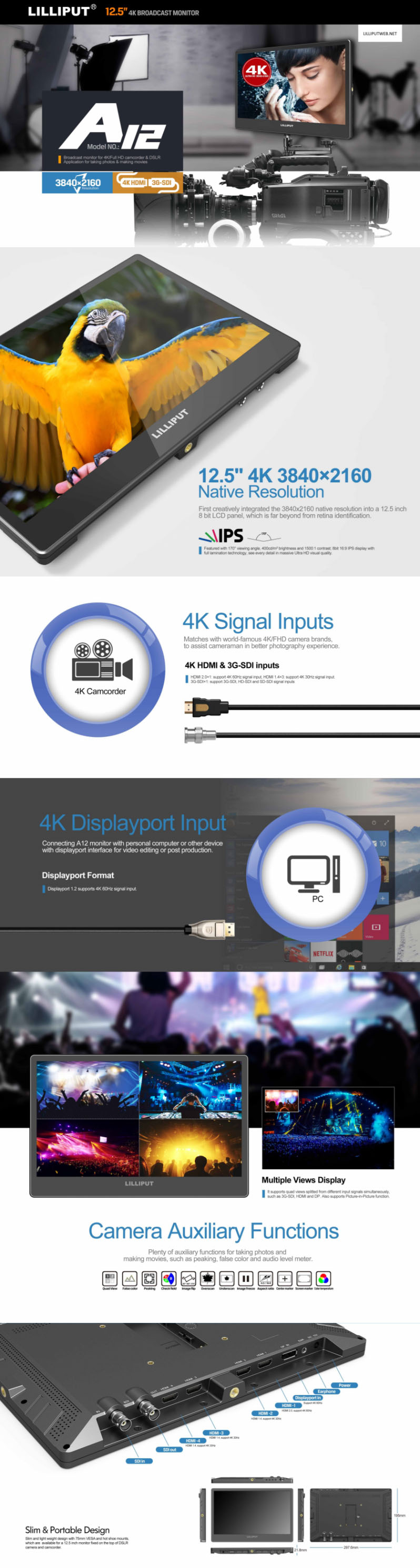 ขายจอมอนิเตอร์ Lilliput A12 12.5 inches 4K Monitor HDMI SDI ราคา 22900 บาท