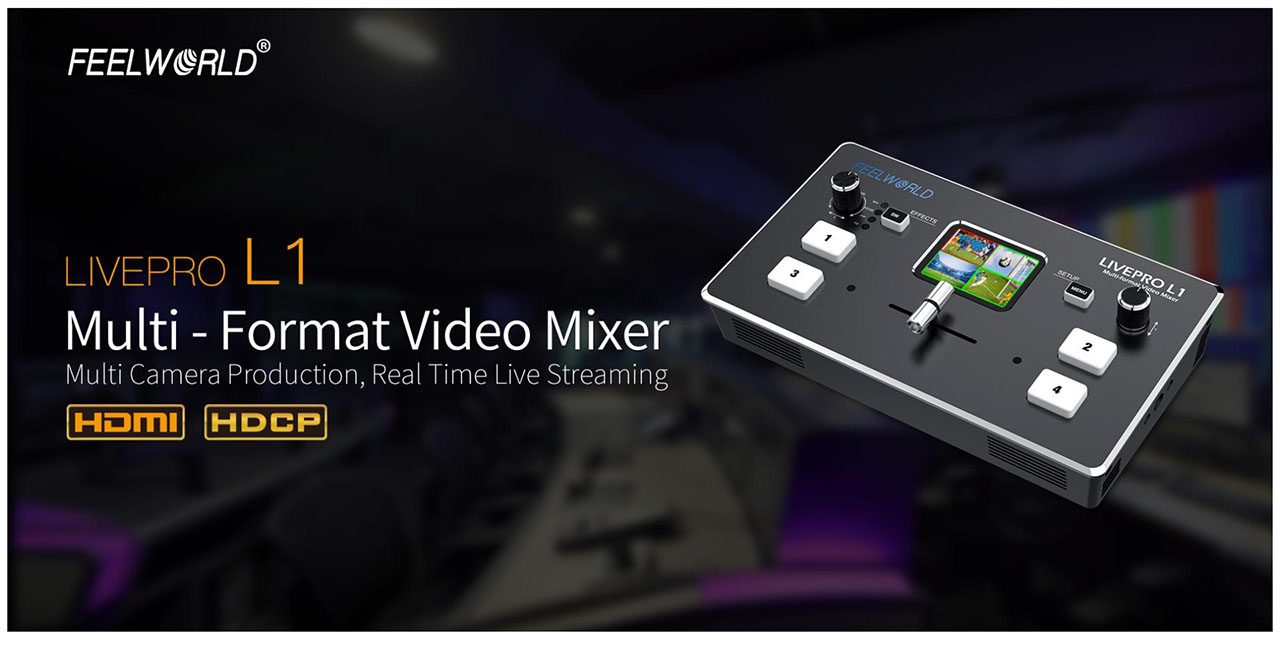 FEELWORLD LIVEPRO L1 Video Switcher HDMI USB3.0 live streaming สวิทเชอร์ 4 แชนแนล หน้าจอ 2 นิ้ว สตรีมผ่าน USB ไปยัง OBS, Facebook Live, Youtube Live ราคา 11500 บาท