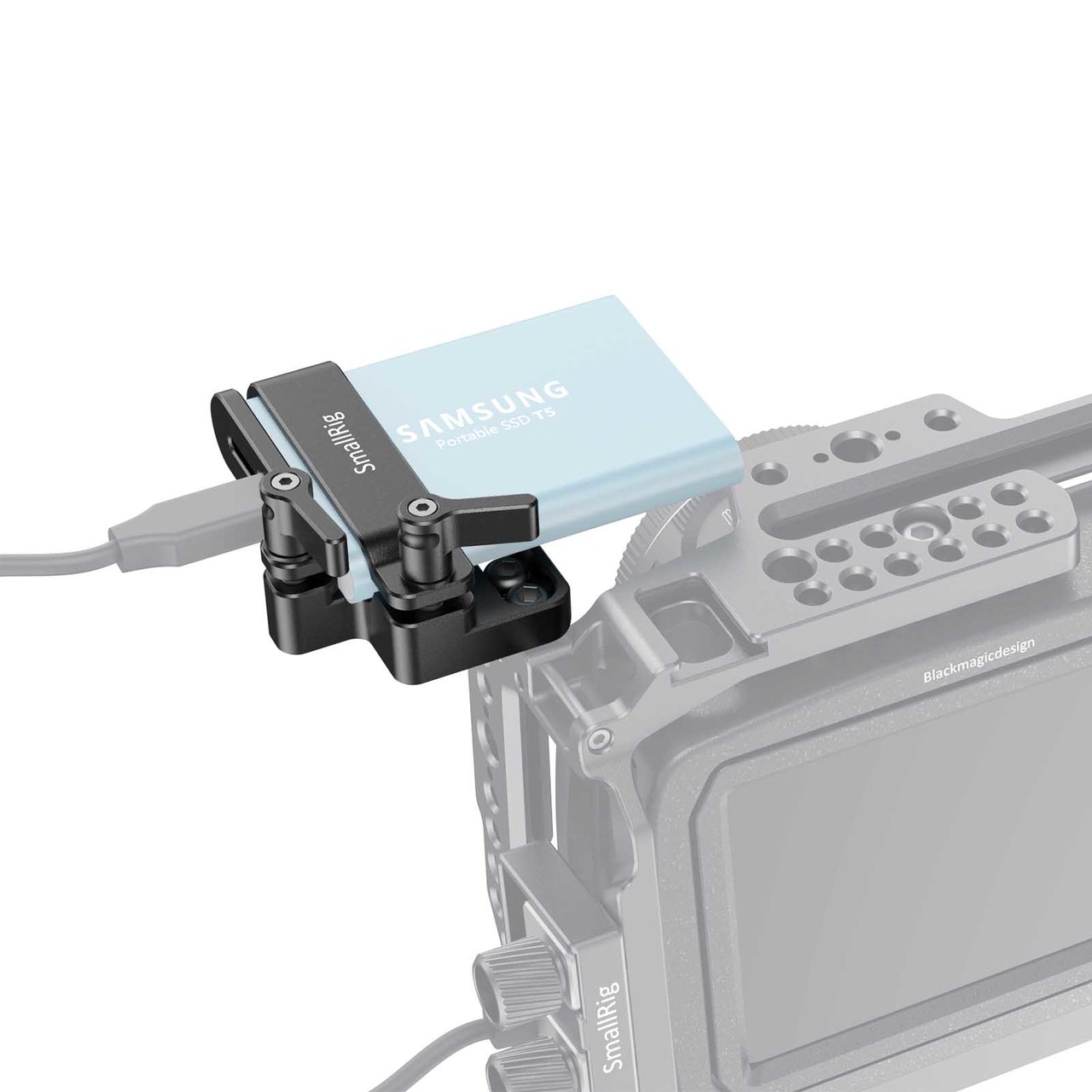 SmallRig Samsung T5 SSD Mount (New Version) 2245B  ที่ยึด SSD Samsung T5 เข้ากับชุดริก SmallRig สำหรับกล้อง Blackmagic Pocket Cinema Camera 4K / 6K ราคา 800 บาท