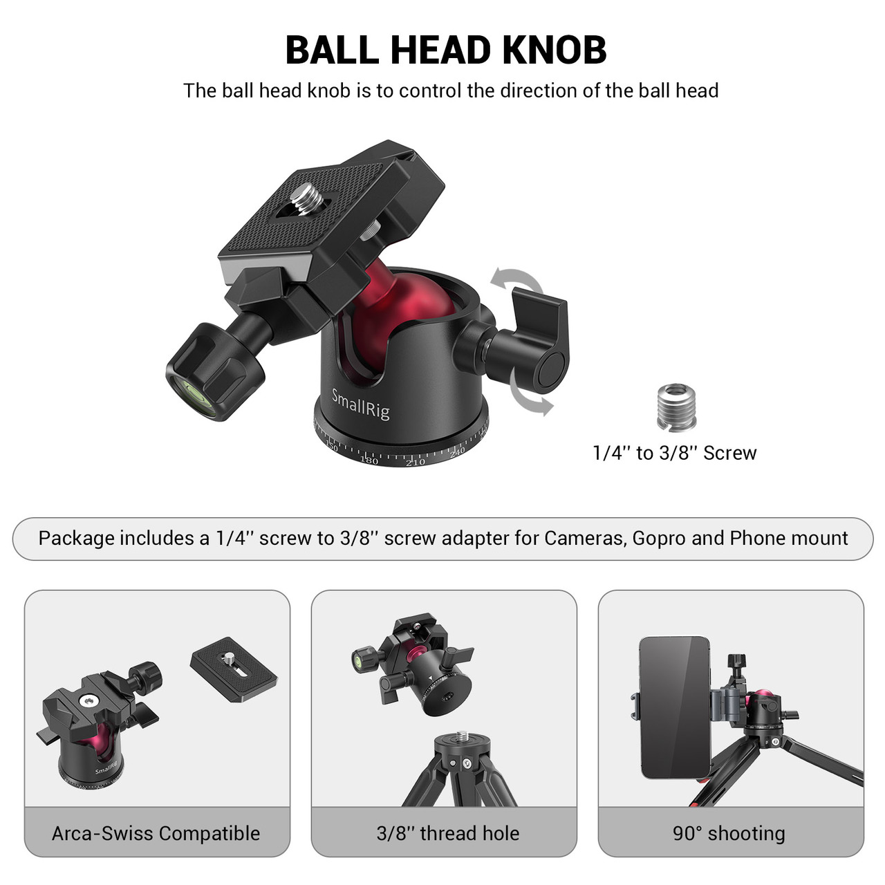 SmallRig Tabletop Mini Tripod with Panoramic Ball Head BUT2664 ขาตั้งกล้องตั้งโต๊ะ รองรับกล้อง DSLR, Mirrorless, มือถือ, แอคชั่นแคม หัวบอลแพน 360 องศา ราคา 1390 บาท