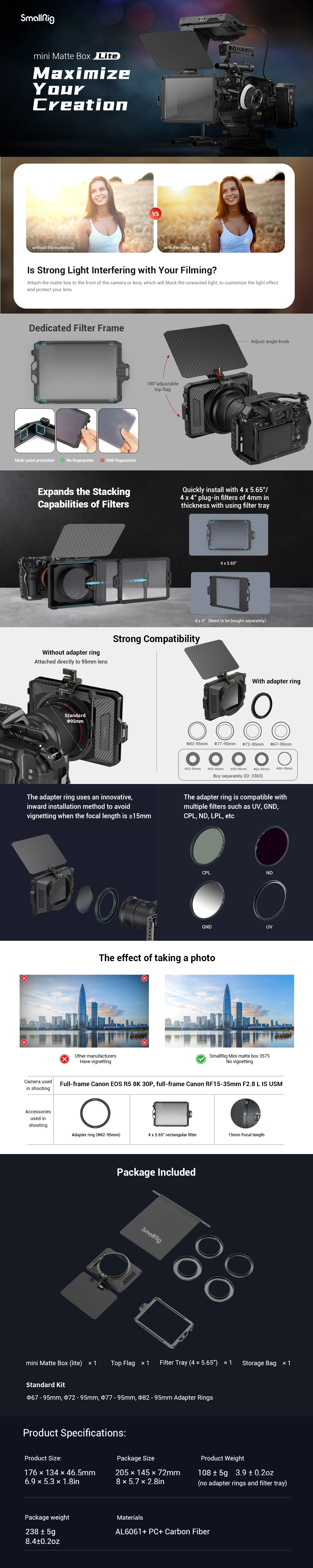 SmallRig Mini Matte Box Lite 3575 แมทบ็อกซ์บังแสงสำหรับชุดริกกล้อง DSLR, Mirrorless รองรับเลนส์ขนาด 95 มม. ราคา 2380 บาท