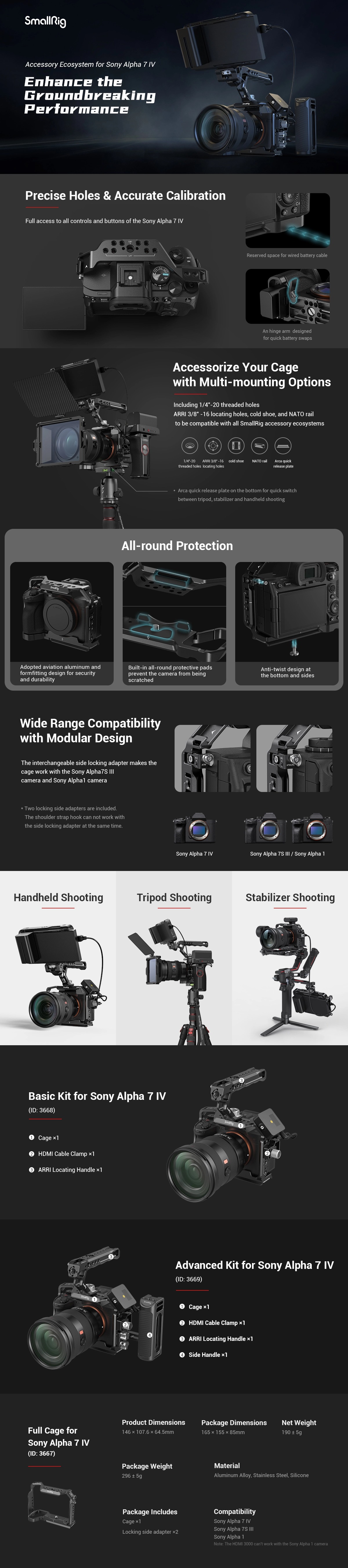 SmallRig Advanced Kit for Sony Alpha 7 IV/Alpha 7S III 3669 ชุดริกกล้อง Sony A7 IV / A7S III พร้อมด้ามจับบน,ด้านข้าง, ที่ล็อคสาย HDMI ราคา 6490 บาท