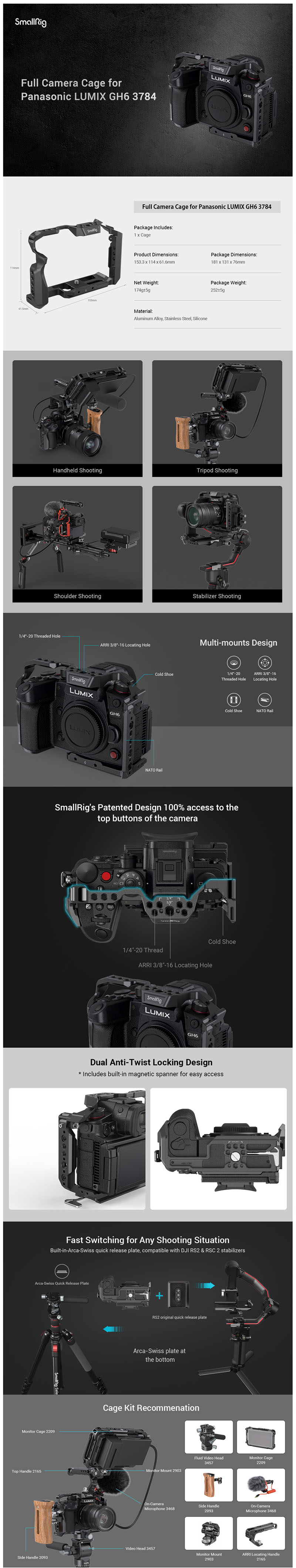 SmallRig Full Camera Cage for Panasonic LUMIX GH6 3784